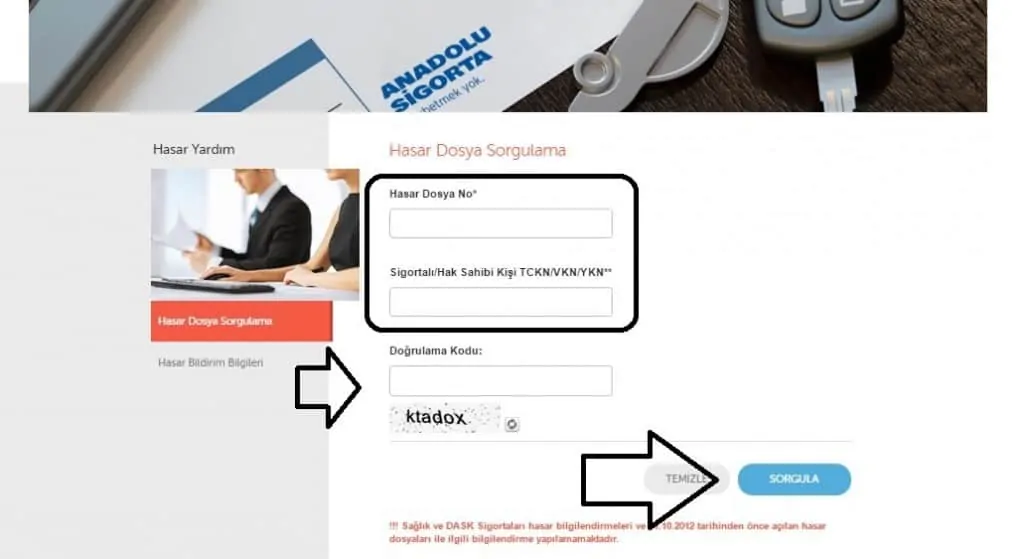 anadolu sigorta hasar dosya sorgulama