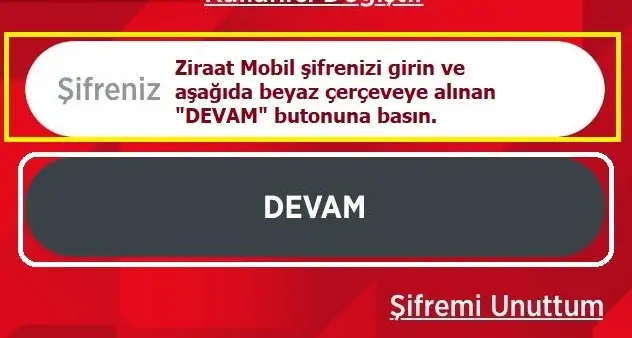 ziraat bankasi mobil giris ekrani