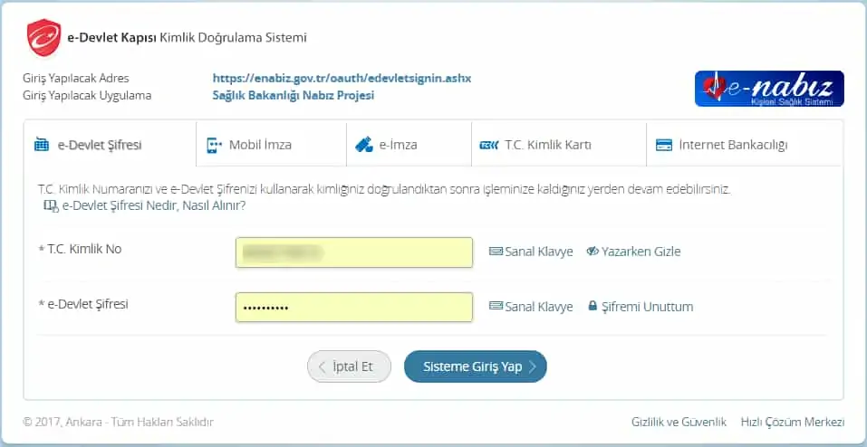 e-nabız bilgi ekranı