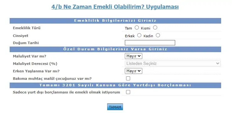 4b emeklilik hesaplama sgk