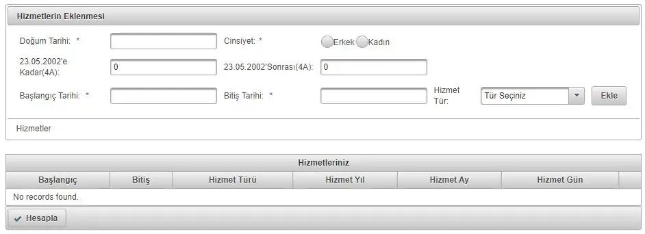 4c emeklilik hesaplama sgk