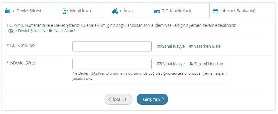 e-devlet ilk giriş ekranı