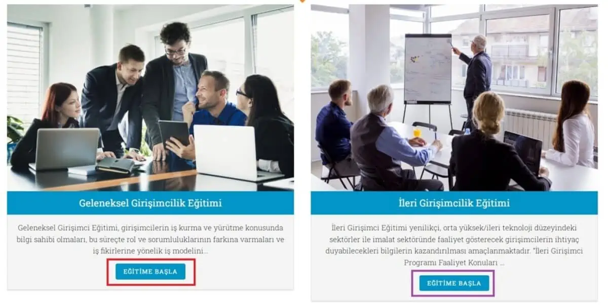kosgeb eğitime başlama ekranı