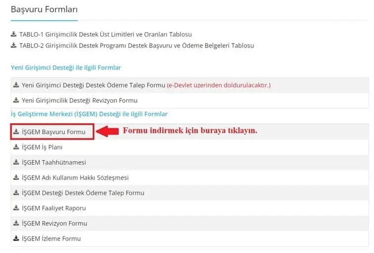 kosgeb başvuru formları