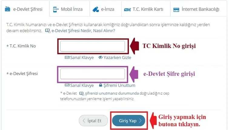 e-devlet şifre giriş ekranı