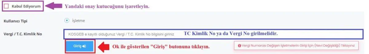 kosgeb kabul ediyorum seçeneği