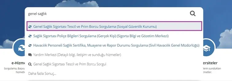 gss prim borç arama ekranı