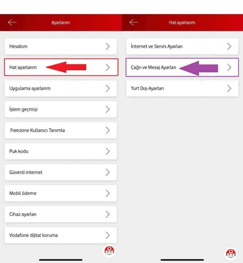 vodafone özel numara kapatma ekranı