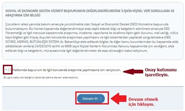 aile destek programi onay ekrani