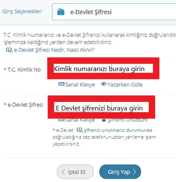 icra dosyasi edevlet giris bilgileri ekrani