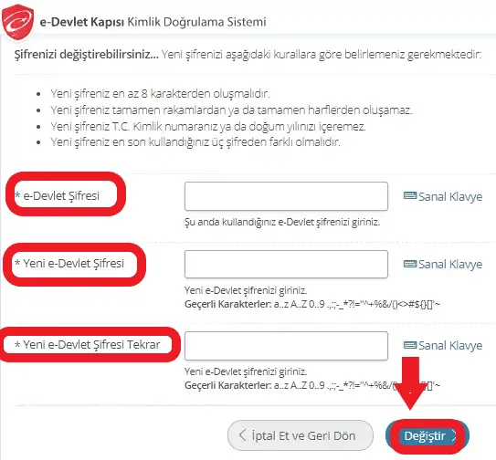 e devlet sifre degistirme ekrani1