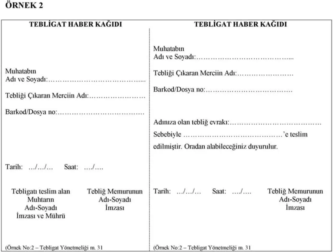 ornek tebligat